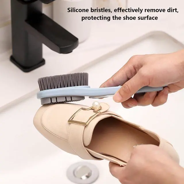 Alt view image 4 of 6 - Laundry Stain Brush Clothes Cleaning Brush Double-Sided Soft Bristle Brush | 2 Pack Long Handle Laundry Brush for Stain Removal Shoes Clothes Scrub Brush Silicone Soft Brush, Sole Cleaning