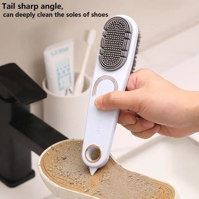 Alt view image 5 of 6 - Laundry Stain Brush Clothes Cleaning Brush Double-Sided Soft Bristle Brush | 2 Pack Long Handle Laundry Brush for Stain Removal Shoes Clothes Scrub Brush Silicone Soft Brush, Sole Cleaning