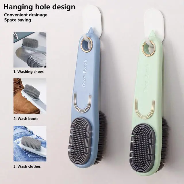 Alt view image 6 of 6 - Laundry Stain Brush Clothes Cleaning Brush Double-Sided Soft Bristle Brush | 2 Pack Long Handle Laundry Brush for Stain Removal Shoes Clothes Scrub Brush Silicone Soft Brush, Sole Cleaning
