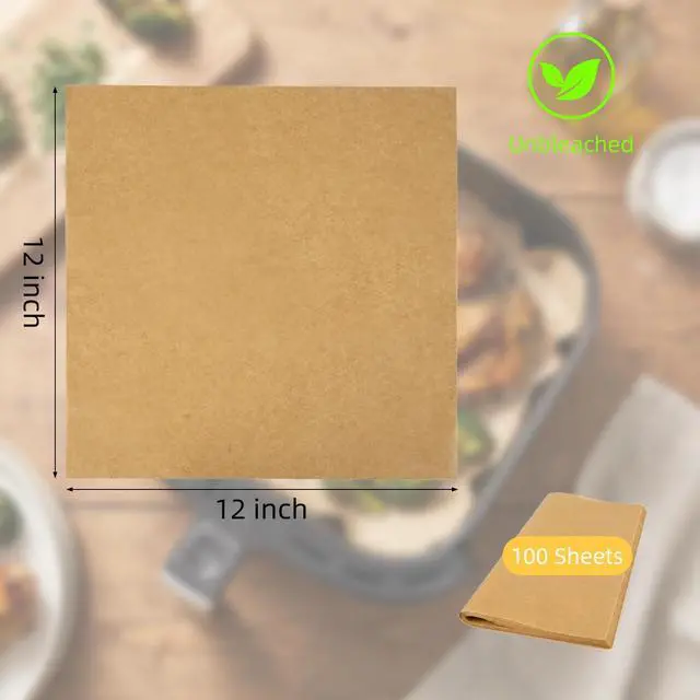 Alt view image 2 of 6 - 12"x12" Grease Resistant Non-Stick Deli Parchment Paper, 100 Pcs | Pre-Cut Unbleached Wax Paper Sheets for Basket Liners, Sandwich Wrappers, Oven Baking & Food Serving