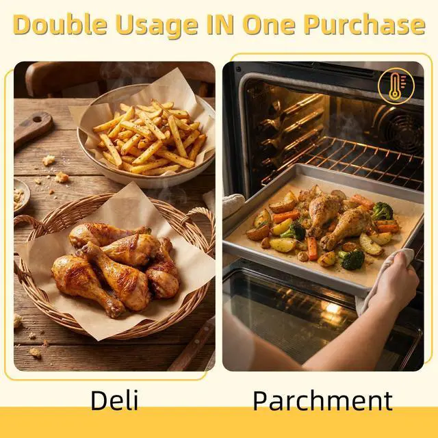 Alt view image 3 of 6 - 12"x12" Grease Resistant Non-Stick Deli Parchment Paper, 100 Pcs | Pre-Cut Unbleached Wax Paper Sheets for Basket Liners, Sandwich Wrappers, Oven Baking & Food Serving