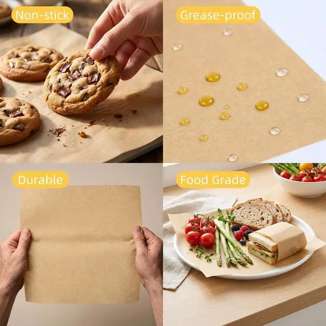Alt view image 4 of 6 - 12"x12" Grease Resistant Non-Stick Deli Parchment Paper, 100 Pcs | Pre-Cut Unbleached Wax Paper Sheets for Basket Liners, Sandwich Wrappers, Oven Baking & Food Serving
