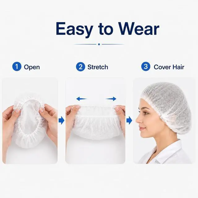 Alt view image 3 of 7 - Disposable Bouffant Caps, 21inches Hair Net, Elastic Dust Cap for Food Service, Cooking, Salon,Spa,Spray tans, Restaurant,Industry,Garden,Kitchen Head Cover (White)