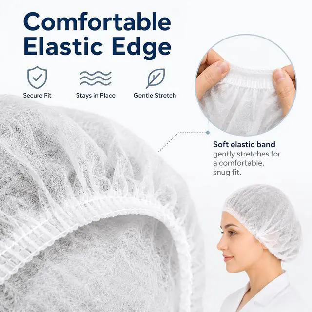Alt view image 4 of 7 - Disposable Bouffant Caps, 21inches Hair Net, Elastic Dust Cap for Food Service, Cooking, Salon,Spa,Spray tans, Restaurant,Industry,Garden,Kitchen Head Cover (White)
