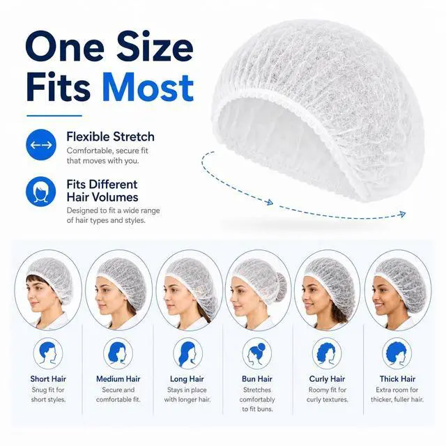 Alt view image 7 of 7 - Disposable Bouffant Caps, 21inches Hair Net, Elastic Dust Cap for Food Service, Cooking, Salon,Spa,Spray tans, Restaurant,Industry,Garden,Kitchen Head Cover (White)