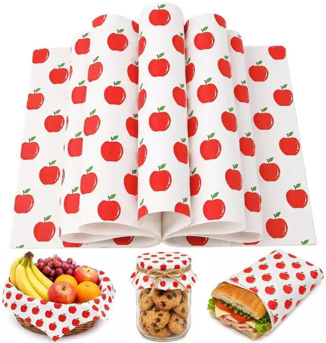 Main image of 150 Pcs Back to School Apple Wax Paper Sheets for Food Deli, 9.8 x 8.3 inch Apple Patterns Greaseproof Wrapping Paper for Sandwich Picnic Basket Liner Beach Pool Back to School Birthday Party Supplies