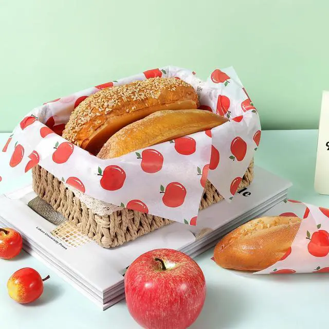Alt view image 3 of 7 - 150 Pcs Back to School Apple Wax Paper Sheets for Food Deli, 9.8 x 8.3 inch Apple Patterns Greaseproof Wrapping Paper for Sandwich Picnic Basket Liner Beach Pool Back to School Birthday Party Supplies
