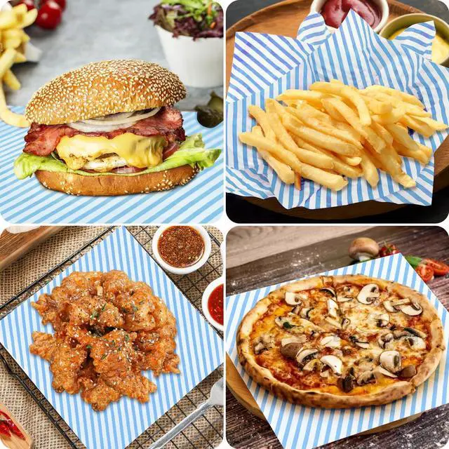 Alt view image 4 of 5 - 100 PCS Deli Paper Sheets 12 * 12 Inch, Food-graded Greaseproof Paper Food Basket Liners for Sandwiches, Burgers, Fries Wrapping Paper for Party, Festival and Outdoors - Blue