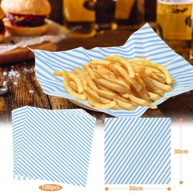 Alt view image 2 of 5 - 100 PCS Deli Paper Sheets 12 * 12 Inch, Food-graded Greaseproof Paper Food Basket Liners for Sandwiches, Burgers, Fries Wrapping Paper for Party, Festival and Outdoors - Blue