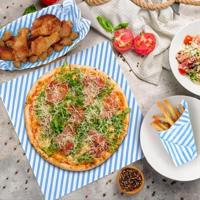 Alt view image 5 of 5 - 100 PCS Deli Paper Sheets 12 * 12 Inch, Food-graded Greaseproof Paper Food Basket Liners for Sandwiches, Burgers, Fries Wrapping Paper for Party, Festival and Outdoors - Blue