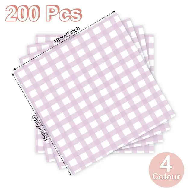 Alt view image 4 of 6 - =200 Pcs Purple Checkered Wax Paper Sheets 7 x 7 Inch Deli Paper | Printed Parchment Paper Sheets Food Basket Liners for Sandwich, Burgers, Greaseproof Disposable Outdoor Picnic Party Supplies