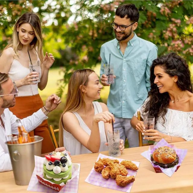 Alt view image 6 of 6 - =200 Pcs Purple Checkered Wax Paper Sheets 7 x 7 Inch Deli Paper | Printed Parchment Paper Sheets Food Basket Liners for Sandwich, Burgers, Greaseproof Disposable Outdoor Picnic Party Supplies