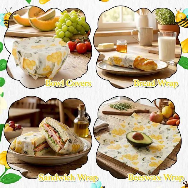 Alt view image 4 of 7 - Reusable Beeswax Wraps Roll 13 x 39 Inch, Organic Eco-Friendly Sustainable Beeswax Food Wraps, Food Storage Wraps Beeswax Paper Cloth for Sandwich, Cheese, Fruit, Bread, Snacks