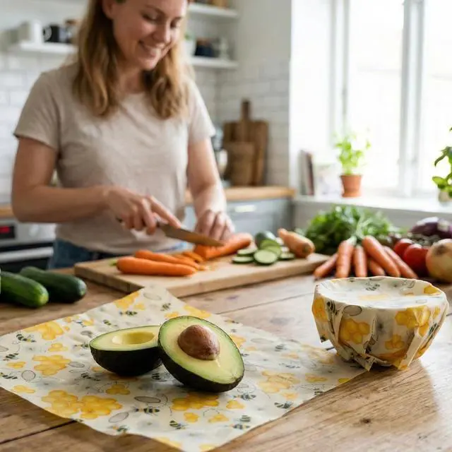 Alt view image 5 of 7 - Reusable Beeswax Wraps Roll 13 x 39 Inch, Organic Eco-Friendly Sustainable Beeswax Food Wraps, Food Storage Wraps Beeswax Paper Cloth for Sandwich, Cheese, Fruit, Bread, Snacks
