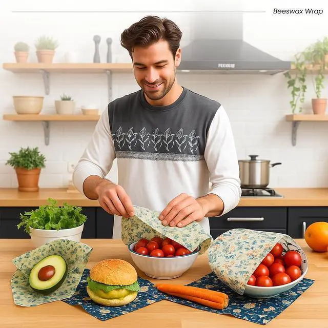 Alt view image 2 of 7 - Reusable Beeswax Food Wraps 9-Pack | Organic Eco-Friendly Sustainable Plastic-Free for Sandwiches, Bread, Produce & Leftovers | Zero Waste Food Storage Variety Pack (1XL, 3M, 5S)