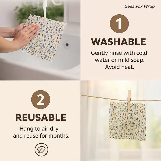 Alt view image 7 of 7 - Reusable Beeswax Food Wraps 9-Pack | Organic Eco-Friendly Sustainable Plastic-Free for Sandwiches, Bread, Produce & Leftovers | Zero Waste Food Storage Variety Pack (1XL, 3M, 5S)