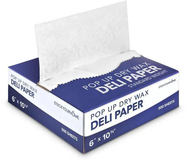 Main image of 500 Count Pre-Cut Deli Wax Sheets, 6 Heavy Duty Pop Up Dry Wax for Restaurant, Disposable Deli Wrap for Burrito, Hot Dog or Sandwich, Stock Your Home