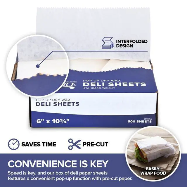 Alt view image 4 of 7 - 500 Count Pre-Cut Deli Wax Sheets, 6 Heavy Duty Pop Up Dry Wax for Restaurant, Disposable Deli Wrap for Burrito, Hot Dog or Sandwich, Stock Your Home
