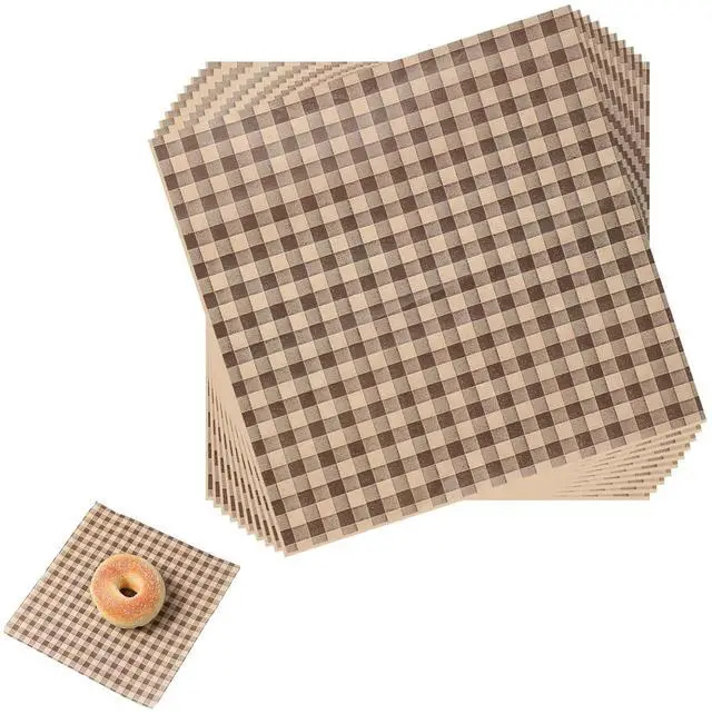 Main image of 100 Pcs 8.66×8.66 Inch Greaseproof Wax Deli Paper Sheets, Checkered Food Wrapping Sheets & Basket Liners For BBQ Picnic Party Lunch Burger & Bread