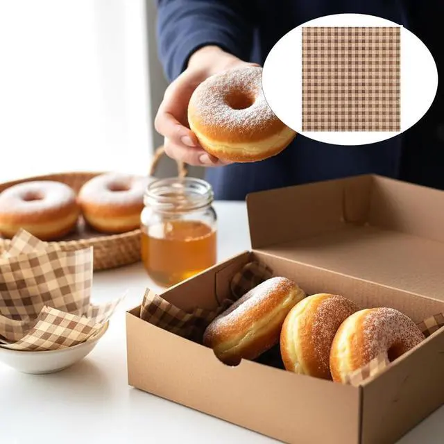 Alt view image 3 of 5 - 100 Pcs 8.66×8.66 Inch Greaseproof Wax Deli Paper Sheets, Checkered Food Wrapping Sheets & Basket Liners For BBQ Picnic Party Lunch Burger & Bread