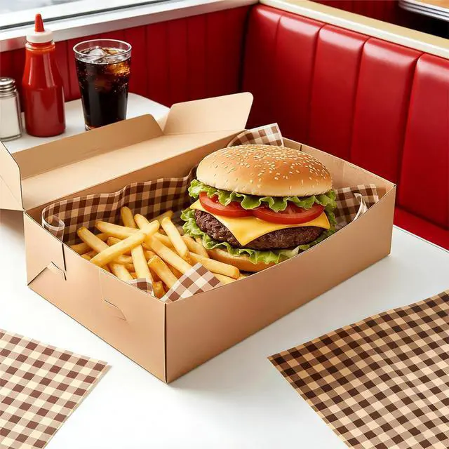 Alt view image 4 of 5 - 100 Pcs 8.66×8.66 Inch Greaseproof Wax Deli Paper Sheets, Checkered Food Wrapping Sheets & Basket Liners For BBQ Picnic Party Lunch Burger & Bread