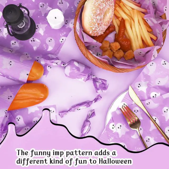 Alt view image 3 of 7 - 150Pcs Purple Ghost Boo Deli Paper, 9.8 x 8.3inch Halloween Grease Proof Food Deli Sheets Sandwich Wrapping Liners Greaseproof Food Wax Paper for Halloween Home Kitchen