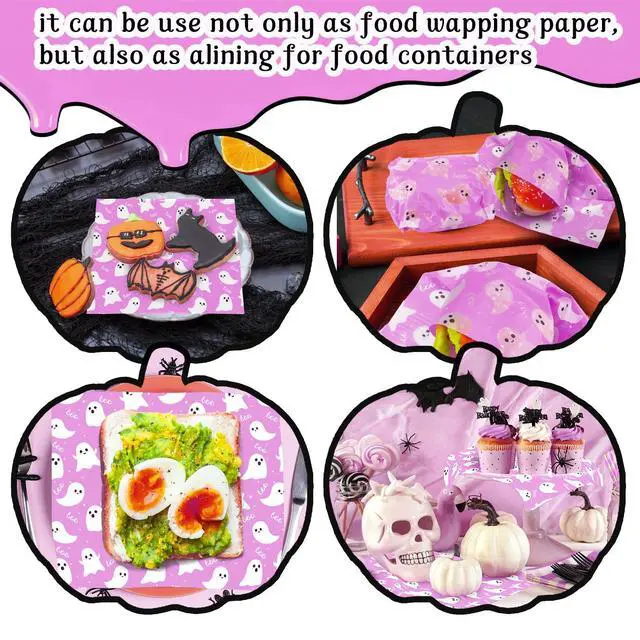 Alt view image 6 of 7 - 150Pcs Purple Ghost Boo Deli Paper, 9.8 x 8.3inch Halloween Grease Proof Food Deli Sheets Sandwich Wrapping Liners Greaseproof Food Wax Paper for Halloween Home Kitchen
