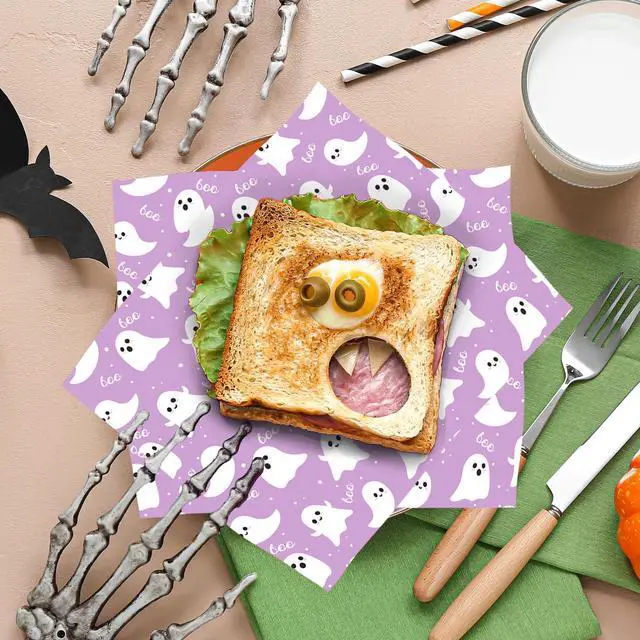 Alt view image 7 of 7 - 150Pcs Purple Ghost Boo Deli Paper, 9.8 x 8.3inch Halloween Grease Proof Food Deli Sheets Sandwich Wrapping Liners Greaseproof Food Wax Paper for Halloween Home Kitchen