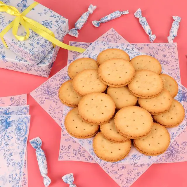 Alt view image 4 of 7 - 150Pcs Blue Floral Wax Paper Sheets for Food, Grease Proof Chinoiserie Bird Deli Sandwich Wrapping Food Basket Liners Bakery Kitchen, 9.8 x 8.7 Inch