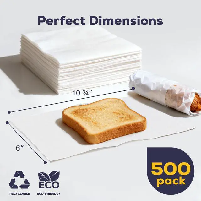 Alt view image 2 of 7 - 500 Pack 6 x 10.75 Inches Deli Wax Paper Sheets, Interfolded Pop-Up Pre-Cut Deli Wraps, Waterproof and Greaseproof Food Wrap Paper for Sandwiches, Restaurants, Bakeries, and Home Use