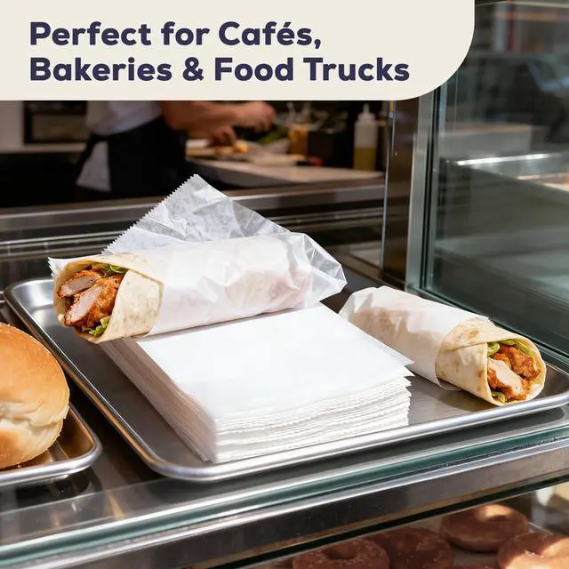 Alt view image 7 of 7 - 500 Pack 6 x 10.75 Inches Deli Wax Paper Sheets, Interfolded Pop-Up Pre-Cut Deli Wraps, Waterproof and Greaseproof Food Wrap Paper for Sandwiches, Restaurants, Bakeries, and Home Use