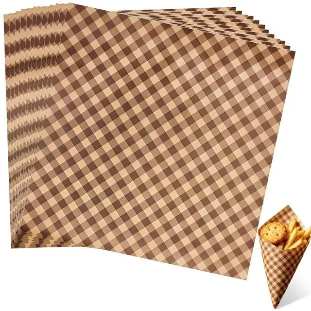Main image of 100Pcs Checkered Wax Deli Paper Sheets Greaseproof Food Basket Liners Sandwich Burger Wraps for BBQ Picnic Restaurant Food Truck Party Use