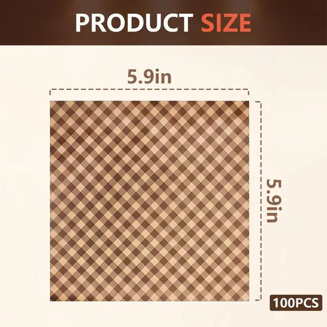 Alt view image 2 of 7 - 100Pcs Checkered Wax Deli Paper Sheets Greaseproof Food Basket Liners Sandwich Burger Wraps for BBQ Picnic Restaurant Food Truck Party Use