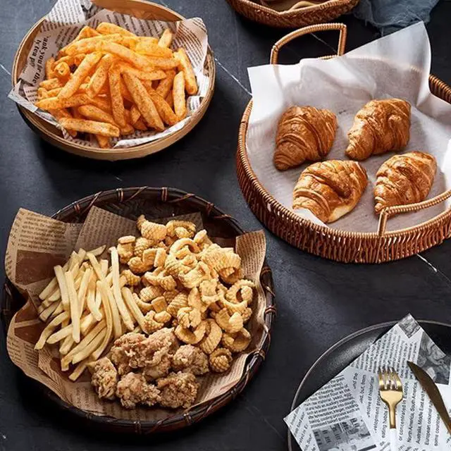 Alt view image 3 of 7 - 100Pcs Basket Liners Food Picnic Deli Wax Paper Sheets for Food, 10 x 10 Inch, Stick Baking Paper Newspaper Printing Design Food Wrapping Paper (100 sheets)