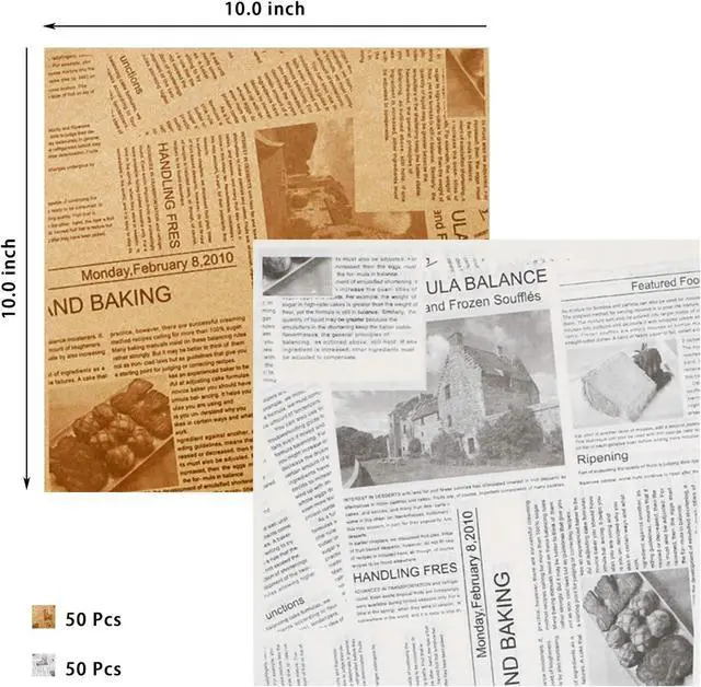 Alt view image 2 of 7 - 100Pcs Basket Liners Food Picnic Deli Wax Paper Sheets for Food, 10 x 10 Inch, Stick Baking Paper Newspaper Printing Design Food Wrapping Paper (100 sheets)