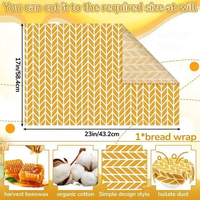 Alt view image 2 of 7 - 17 x 23 Inch Reusable Beeswax Food Wrap for Bread Sandwich Wrapper Beeswax Paper Organic Bowl Dishes Covers Sustainable Food Cheese Fruit Snacks Storage Containers Keeper (Fresh Style)