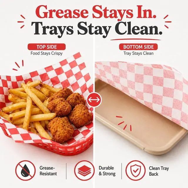 Alt view image 3 of 7 - 200Pcs Food Basket Liners, 7 x 7", Grease Resistant Wax Paper for Food | Red White Checkered Deli Paper Sheets, Sandwich Wrapping For BBQ, Picnic, Party