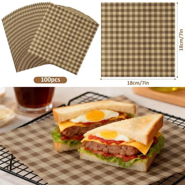 Alt view image 3 of 7 - 100 Pcs Waxed Deli Paper Sheets 7 × 7 Inch Greaseproof Food Basket Liners for Sandwiches, Burgers Wrapping, Multi-Color Checkered Paper for Kitchen, Food Truck, Party (7×7)