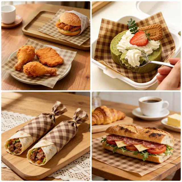 Alt view image 6 of 7 - 100 Pcs Waxed Deli Paper Sheets 7 × 7 Inch Greaseproof Food Basket Liners for Sandwiches, Burgers Wrapping, Multi-Color Checkered Paper for Kitchen, Food Truck, Party (7×7)