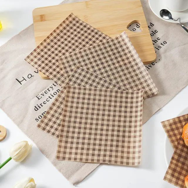 Alt view image 5 of 7 - 100 Pcs Waxed Deli Paper Sheets 7 × 7 Inch Greaseproof Food Basket Liners for Sandwiches, Burgers Wrapping, Multi-Color Checkered Paper for Kitchen, Food Truck, Party (7×7)