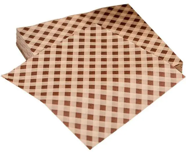 Main image of 100 PCS 12x12 Wax Paper Sheets for Food Brown Grease Resistant Checkered Sandwich Wrapping Deli Paper Sheets Food Basket Tray Liners Wrappers for Burger Bread Lunch Party Festival Picnic BBQ