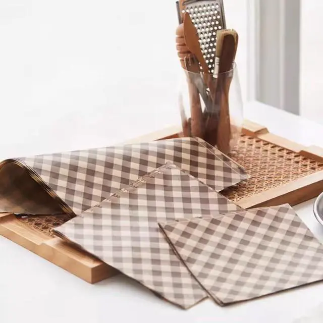 Alt view image 3 of 4 - 100 PCS 12x12 Wax Paper Sheets for Food Brown Grease Resistant Checkered Sandwich Wrapping Deli Paper Sheets Food Basket Tray Liners Wrappers for Burger Bread Lunch Party Festival Picnic BBQ