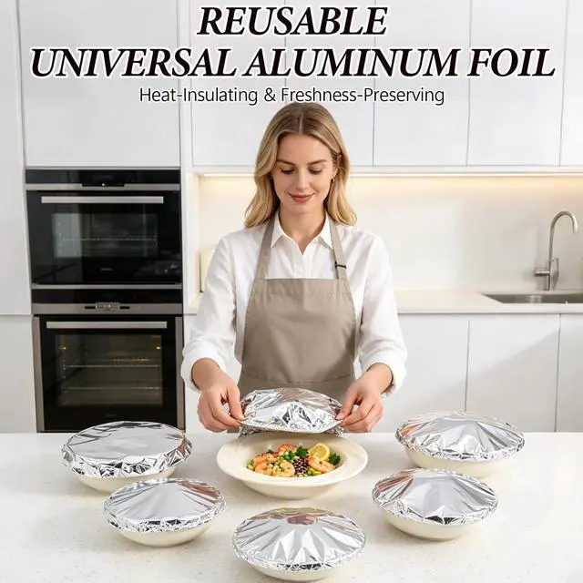 Alt view image 2 of 7 - 100 Pack Reusable Aluminum Foil Food Covers,Elastic Foil Bowl Covers for Bowls Plates Containers,Insulated Food Lids For Food For Picnic Takeout Leftovers Meal Prep BBQ Sandwich Burrito Outdoor Dining