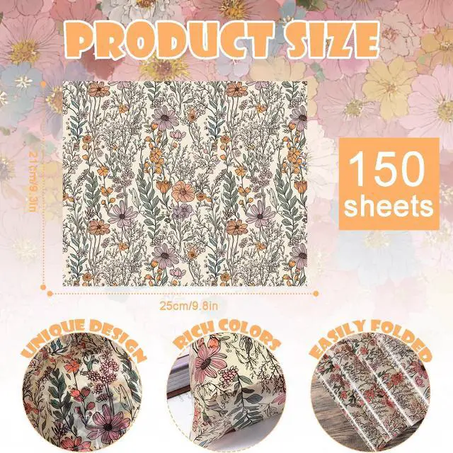Alt view image 2 of 7 - 150 Pcs Wildflower Garden Floral Wax Paper Sheets for Food Deli, 9.8 x 8.3 inch Wildflower Greaseproof Wrapping Paper for Sandwich Picnic Basket Liner Birthday Shower Party Supplies