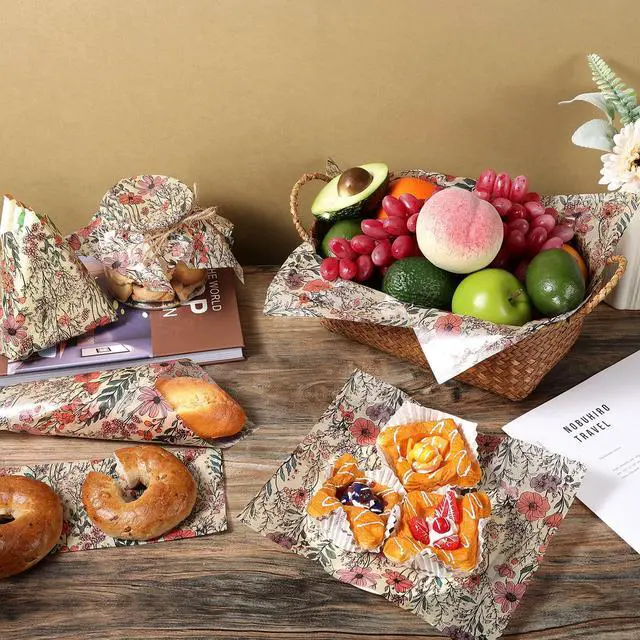 Alt view image 7 of 7 - 150 Pcs Wildflower Garden Floral Wax Paper Sheets for Food Deli, 9.8 x 8.3 inch Wildflower Greaseproof Wrapping Paper for Sandwich Picnic Basket Liner Birthday Shower Party Supplies