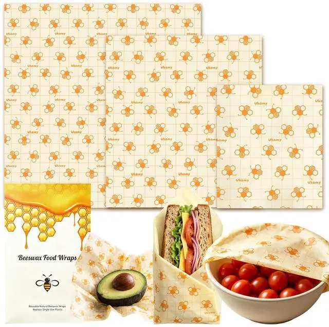 Main image of 3 Pack Beeswax Wraps for Food - Small Medium Large Bees Wax Wraps Reusable Organic Beeswax Paper Food Wraps, Plastic Free Food Storage Wrap for Bread, Sandwich, Bowl Covers, Eco Friendly, Zero Waste