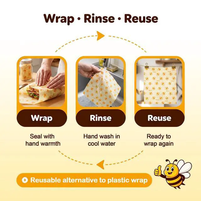 Alt view image 4 of 7 - 3 Pack Beeswax Wraps for Food - Small Medium Large Bees Wax Wraps Reusable Organic Beeswax Paper Food Wraps, Plastic Free Food Storage Wrap for Bread, Sandwich, Bowl Covers, Eco Friendly, Zero Waste