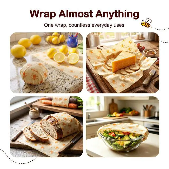 Alt view image 6 of 7 - 3 Pack Beeswax Wraps for Food - Small Medium Large Bees Wax Wraps Reusable Organic Beeswax Paper Food Wraps, Plastic Free Food Storage Wrap for Bread, Sandwich, Bowl Covers, Eco Friendly, Zero Waste