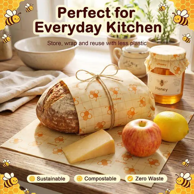 Alt view image 7 of 7 - 3 Pack Beeswax Wraps for Food - Small Medium Large Bees Wax Wraps Reusable Organic Beeswax Paper Food Wraps, Plastic Free Food Storage Wrap for Bread, Sandwich, Bowl Covers, Eco Friendly, Zero Waste