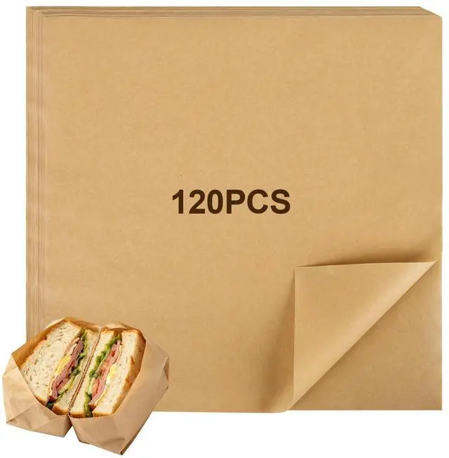 Main image of Sandwich Deli Paper for Lettuce Wraps, 120 PCS Brown Deli Paper Sheets 12x12 Inch, Grease Resistant Food Paper for Sandwiches, Burgers, BBQ, Cookies, Food Baskets and Kitchen Use